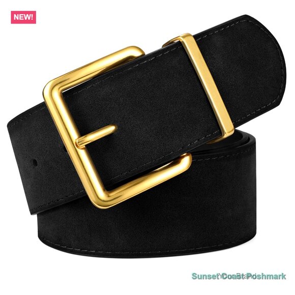 Wide Chunky Suede Belt with Gold Buckle for Dresses main image 6